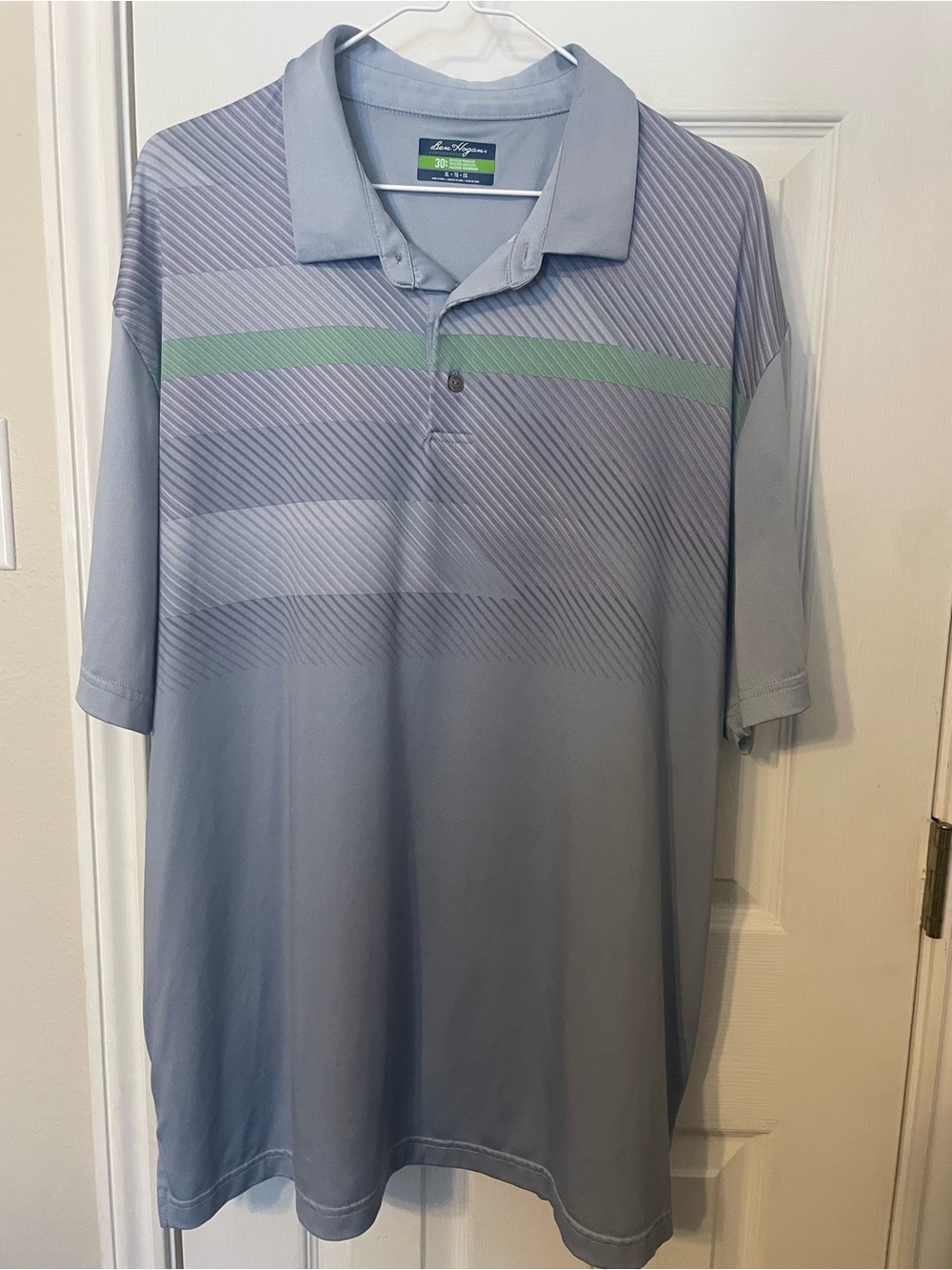 Ben Hogan Light Blue Polo with Green Chest Stripe